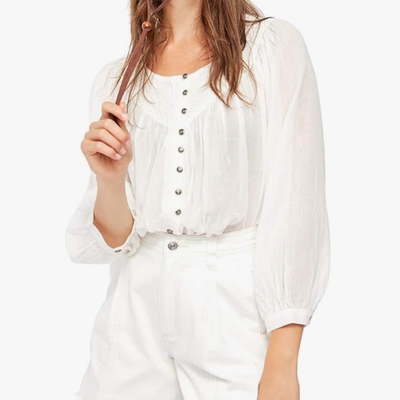 We The Free smocked sheer button up blouse - Picture 1 of 11